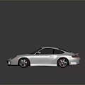 Silver Porsche Style Sports Car With Sleek Design And Reflective Surface On Gray Background