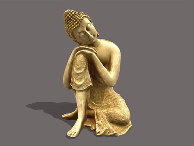 Golden Seated Buddha Sculpture With Intricate Robe Details And Meditating Pose 3d model