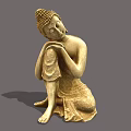 Golden Seated Buddha Sculpture With Intricate Robe Details And Meditating Pose