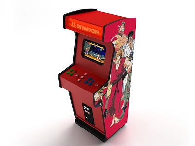 Red Arcade Machine With Colorful Character Graphics And Game Screen For Entertainment 3d model