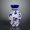 Intricately Carved Ceramic Vase With Blue And White Floral Branch Patterns