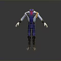 Blue And White 3D Model Costume With Red Accents And Brown Boots