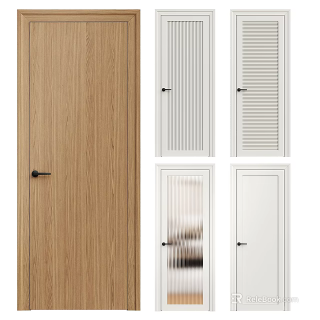 Stylish Swing Door Design Options Wooden White Panel Louver And Frosted Glass Varieties For Home 3d model 
