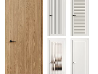 Stylish Swing Door Design Options Wooden White Panel Louver And Frosted Glass Varieties For Home 3d model