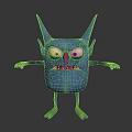 Blue Cartoon Monster Character With Horns Big Eyes Red Nose And Green Limbs