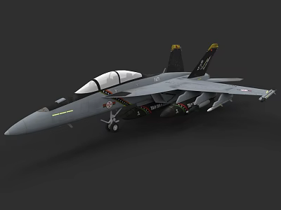 Gray Military Fighter Jet With Transparent Canopy Twin Vertical Tails and Mounted Weapons 3d model