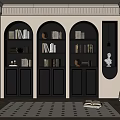 Black Arched Bookcase With Multiple Shelves In Modern Interior Room 3d model