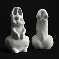 Two Piece Dark Gray Ceramic Rabbit Shaped Decorative Ornament Set With Smooth Glossy Surface 3d model