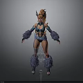 Fantasy Female 3D Model Character With Orange Hair Horned Accessories And Fluffy Fur Outfit