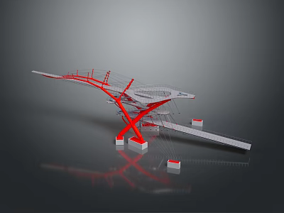 Sleek Modern Red Architectural Structure With White Supports And Geometric Design 3d model