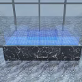 Modern Specialty Store With Black Marble Counter Blue Tiles Glass Railings And Green Plants