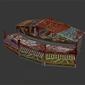 Cartoon Scene Of Old Fashioned Stall Building With Colorful Roofs Wooden Awning And Structure