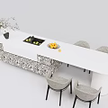 Dining Table Set With Zebra Pattern Cabinet White Countertop And Four Gray Upholstered Chairs 3d model