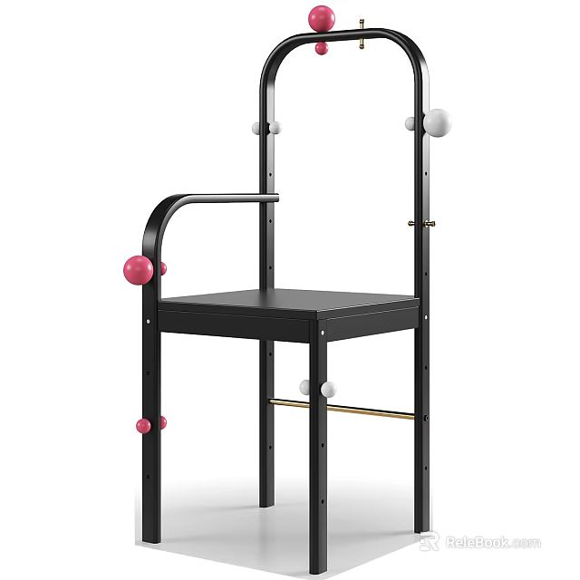Modern Black Stool With Pink And White Spherical Decorations And Armrest Frame 3d model 