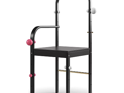 Modern Black Stool With Pink And White Spherical Decorations And Armrest Frame 3d model