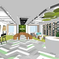 Modern Ongfor We Leisure Area With Green Plant Wall Wooden Long Table And Colored Stools