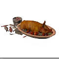 Delicious Roasted Pig Platter With Fresh Vegetables Sauce Bucket And Cutlery