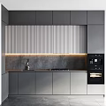 Modern Kitchen Cabinets With Vertical Striped Backsplash And Integrated Appliances 3d model