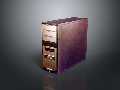 Sleek Modern Purple Desktop Computer Tower With Gold Front Panel And Multiple Drive Bays Design 3d model
