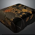 Black Decorative Floor Cushion With Golden Leaf And Red Flower Patterns For Traditional Home Decoration