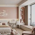Cute Kids Room Interior With Pink Walls Cloud Moon Star Decals Bed And Desk