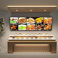 Modern Dining Sideboard Featuring Food Display Screens Arranged Dishes and Green Plant