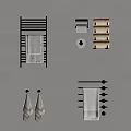Sleek Modern Bathroom Accessories With Black Towel Rail White Towels Toilet Paper Holder And Hooks