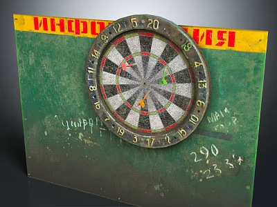 Standard Dartboard Sports Equipment With Green Board Marked Surface And Yellow Top Edge 3d model