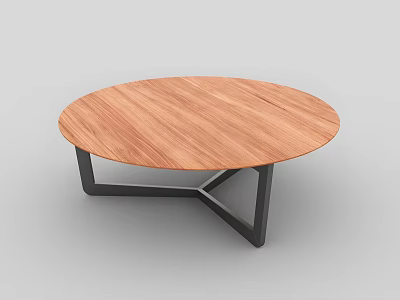 Round Natural Wood Dining Table With Wood Grain And Black Metal Legs In Modern Style 3d model