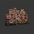 Stacked Red Brick Structure With Green Moss And Natural Textured Appearance