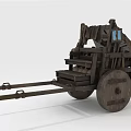 Old Fashioned Rustic Wooden Cart With Large Wheels Long Shafts And Medieval Structure