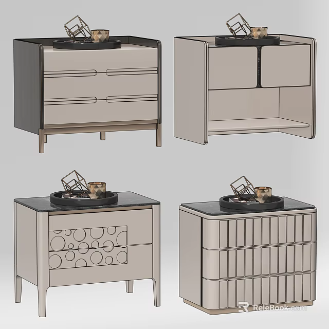 Modern Nightstand Designs With Drawer Storage Patterned Panels And Top Tray Decor 3d model
