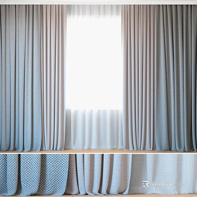 Light Gray Curtains With Sheer Layers For Modern Window Decoration 3d model