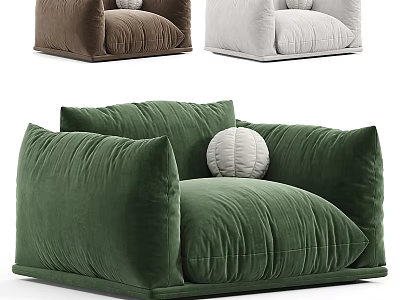 Modern Velvet Armchairs in Brown White Green with Large Cushions and Decorative Pillow 3d model
