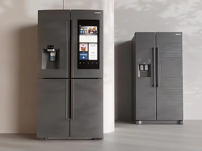 Modern Stainless Steel Refrigerators With Smart Screen Water Dispenser And Double Doors 3d model