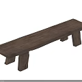 Natural Wooden Bench With Solid Wood Structure And Rustic Design For Home Use 3d model