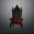 Gothic Style Chair With Ornate Carvings Red Velvet Seat And Decorative Armrests