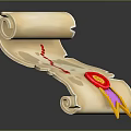 Rolled Parchment With Red Footprint Trail And Red Seal With Pink Yellow Ribbon