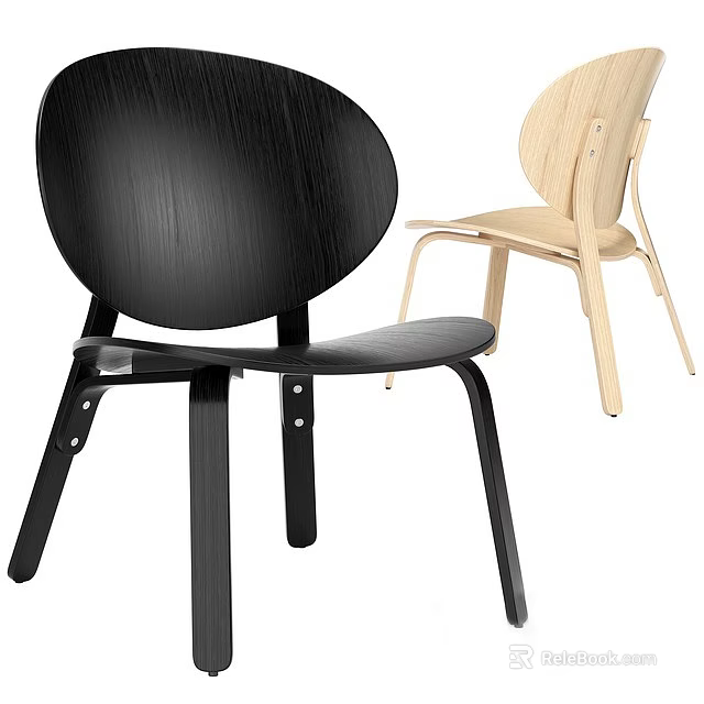 Modern Wooden Single Chair Featuring Black And Light Wood Round Backrest With Straight Legs Design 3d model 