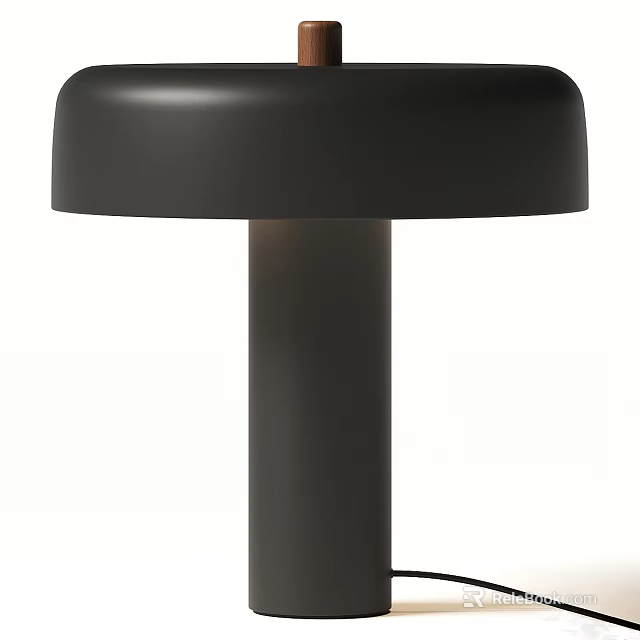 Modern Black Table Lamp With Round Shade And Cylindrical Base Design 3d model