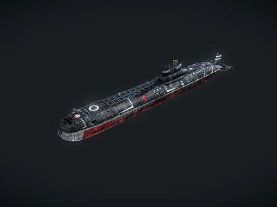 Submarine 3D Model with Black Red Hull and Detailed Modern Military Design 3d model