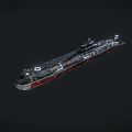 Submarine 3D Model with Black Red Hull and Detailed Modern Military Design