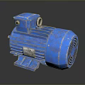 Blue Industrial Electric Motor With Metal Casing Base And Cooling Fins
