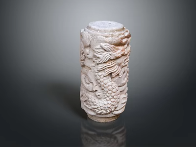 Intricate Carved Stone Pillar With Detailed Dragon Carvings And Ornate Patterns 3d model