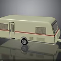 Beige Caravan Trailer with Red Stripe Windows and Door for Camping Travel