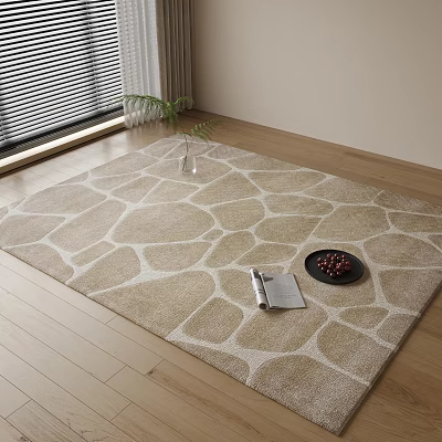 Square Rug With Geometric Pattern On Wooden Floor 3d model