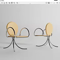 Modern Leisure Chair Featuring Curved Metal Arms Beige Upholstery And Sleek Metal Base Design