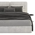 Modern Double Bed With Upholstered Headboard Gray Black Bedding And Nightstand