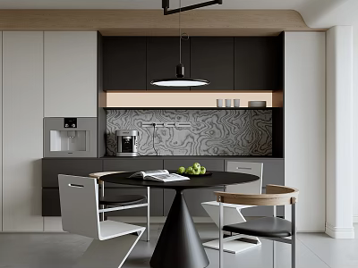 Modern Restaurant Kitchen Interior With Open Design Marble Backsplash And Cabinets 3d model