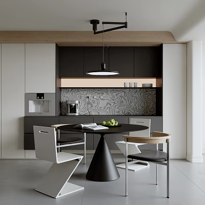 Modern Restaurant Kitchen Interior With Open Design Marble Backsplash And Cabinets 3d model